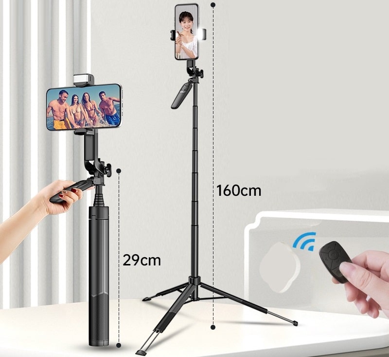 Selfie stick A66 1.6m with tripod for phone and cameras Live For Vlog 005 - selfiestick.bg