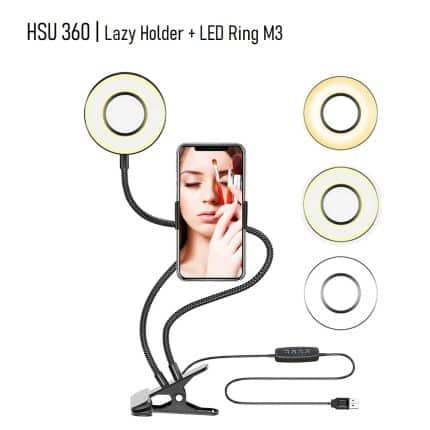 HSU 360 Lazy Holder & Led Ring - МЕТАЛНА Стойка за телефон с LED СЕЛФИ РИНГ