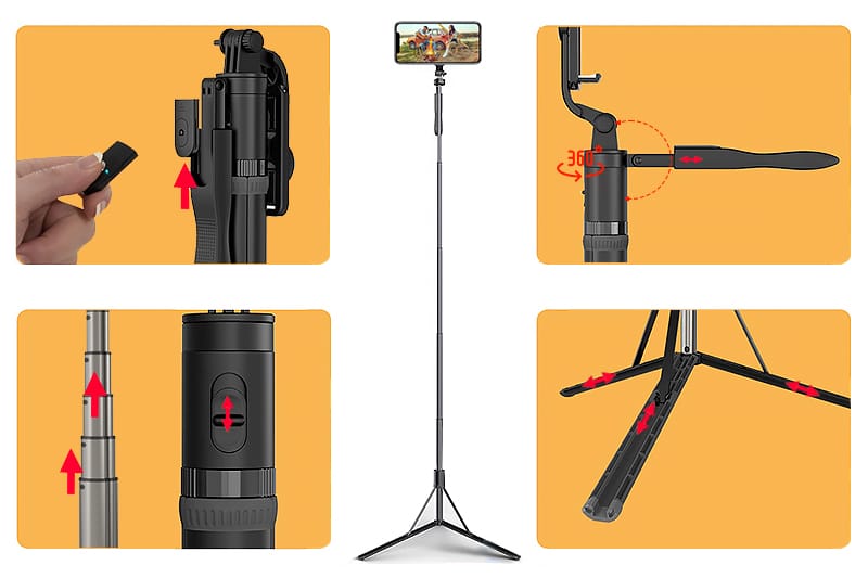 l05 149 cm selfie stick with tripod for phone and sports cameras04 - selfiestick.bg