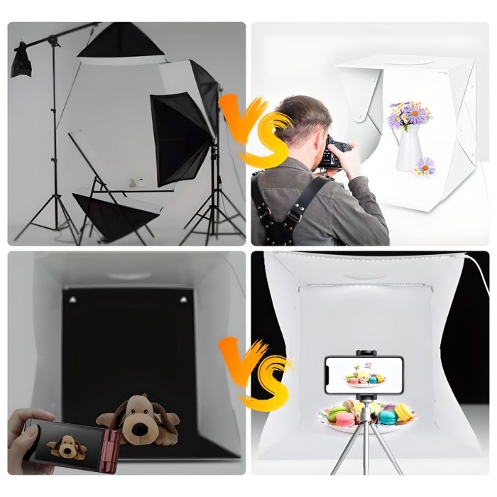 portable photo box studio 40 cm for product photography with led lighting dimmable 5pvc backgrounds 15 - selfiestick.bg
